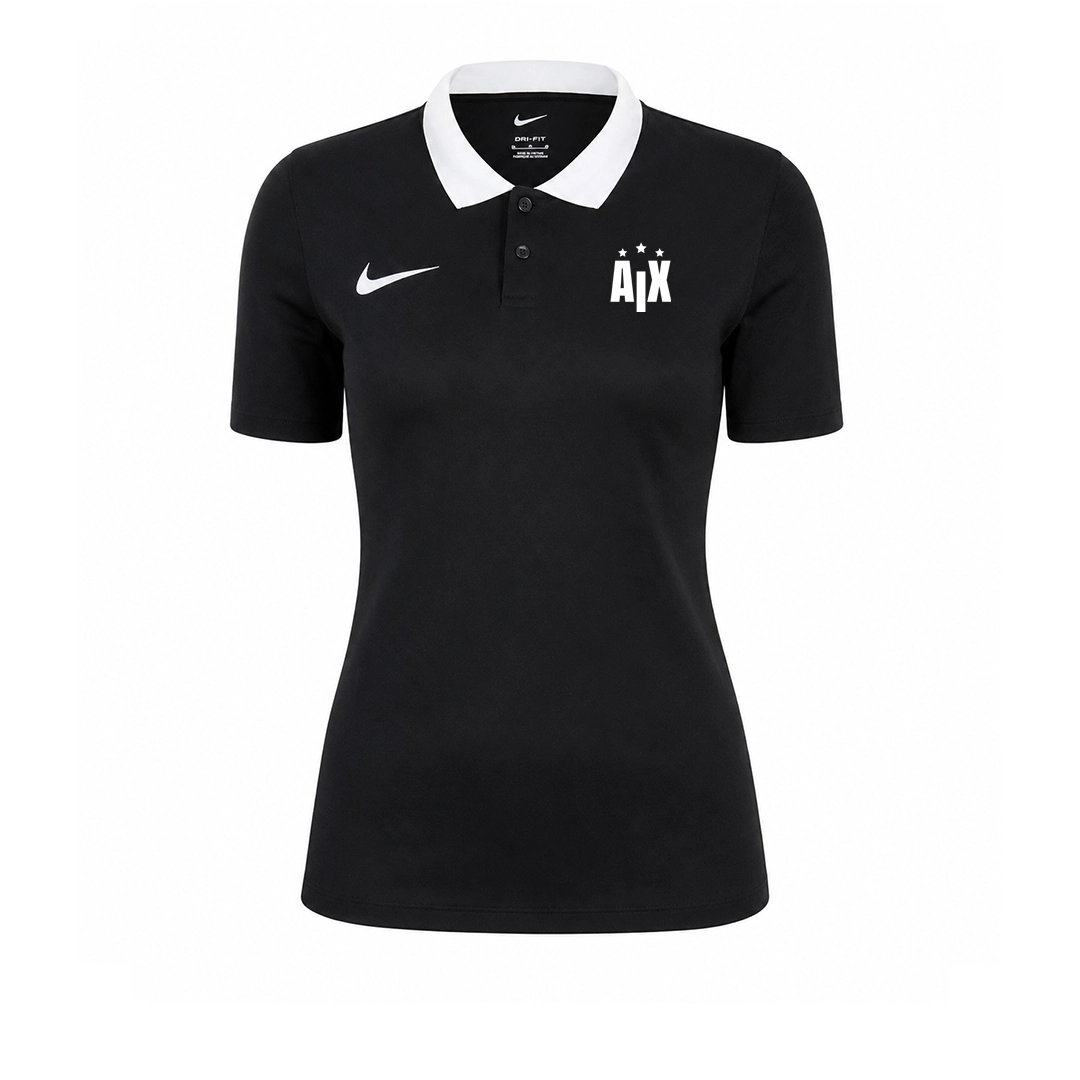 Le Polo Aix Academy est un polo noir orné d'un logo Nike blanc sur le côté droit de la poitrine.