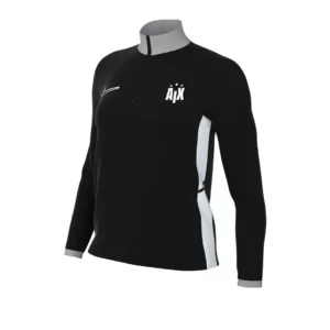 Description du produit : Présentation du Sweat Academy, un maillot de sport à manches longues noir avec des accents blancs qui est parfait pour toute activité sportive. Ce maillot sophistiqué met en valeur un logo Nike sur la poitrine droite et affiche fièrement le logo du club de football Ajax sur la poitrine gauche. Conçu dans un souci de fonctionnalité, il présente un design pratique à quart de zip et un col haut pour plus de confort et de style.