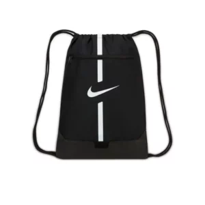 Le sac à dos Academy Gymsack noir de Nike présente une élégante bande verticale blanche et met en évidence le logo emblématique Nike Swoosh en son centre. Équipé de cordons de serrage noirs robustes des deux côtés pour une fermeture sécurisée et un transport pratique, il constitue un choix idéal pour un usage quotidien.