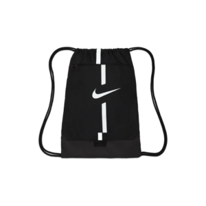 Le sac à dos Academy Gymsack noir de Nike présente une élégante bande verticale blanche et met en évidence le logo emblématique Nike Swoosh en son centre. Équipé de cordons de serrage noirs robustes des deux côtés pour une fermeture sécurisée et un transport pratique, il constitue un choix idéal pour un usage quotidien.