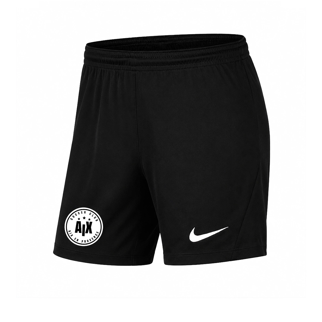 Présentation du short en noir, arborant le logo emblématique Nike blanc positionné juste en dessous. Ce short de sport est équipé d'une ceinture élastique pour un ajustement confortable.