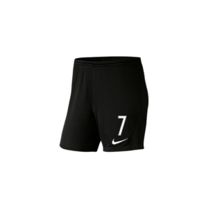 Présentation du short 2024/2025 en noir, arborant un audacieux numéro « 7 » blanc sur la jambe droite avec le logo emblématique Nike blanc positionné juste en dessous. Ce short de sport est équipé d'une ceinture élastique pour un ajustement confortable.